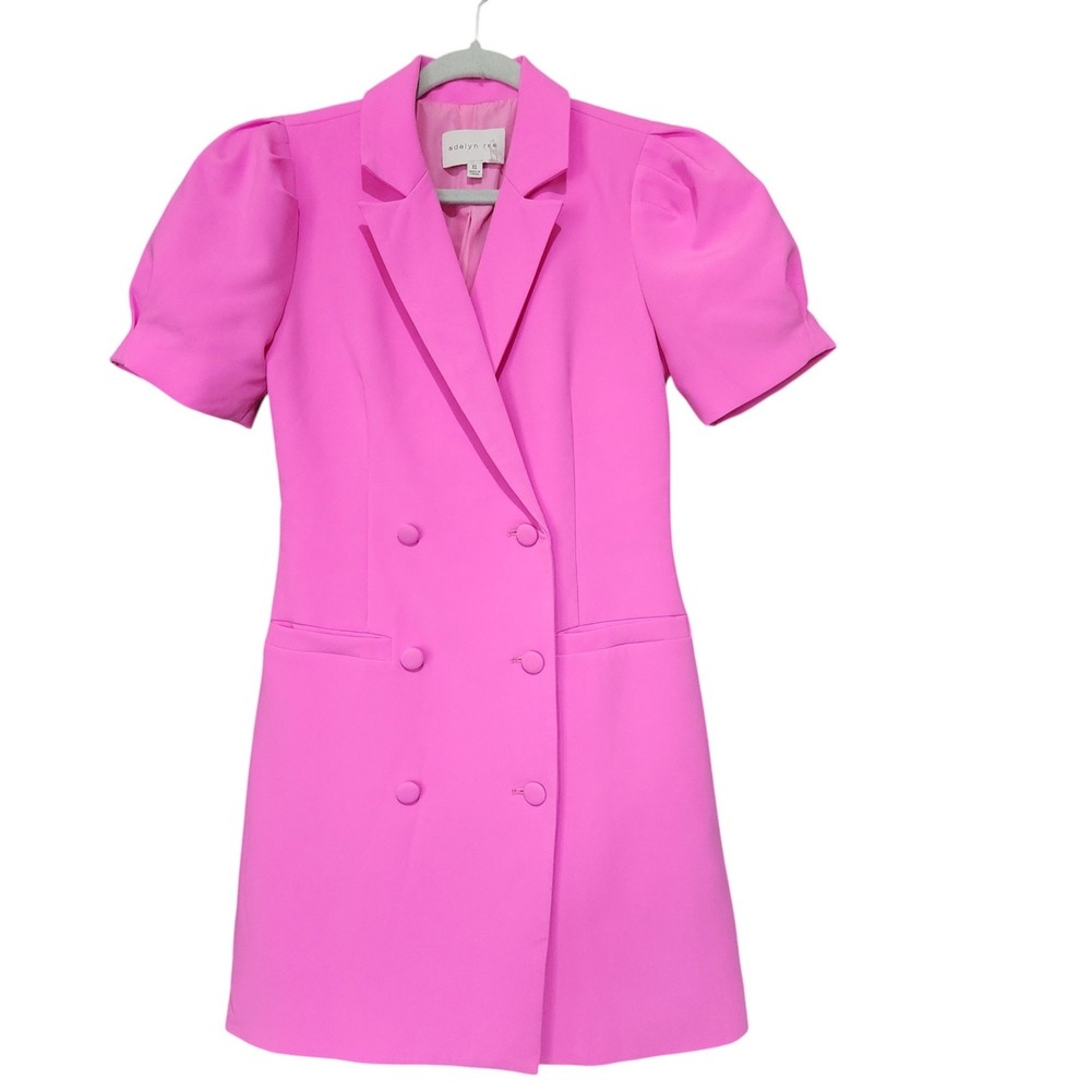 Adelyn Rae Pink Double Breasted Mini Blazer Dress XS Puff Sleeve Hottie Barbie